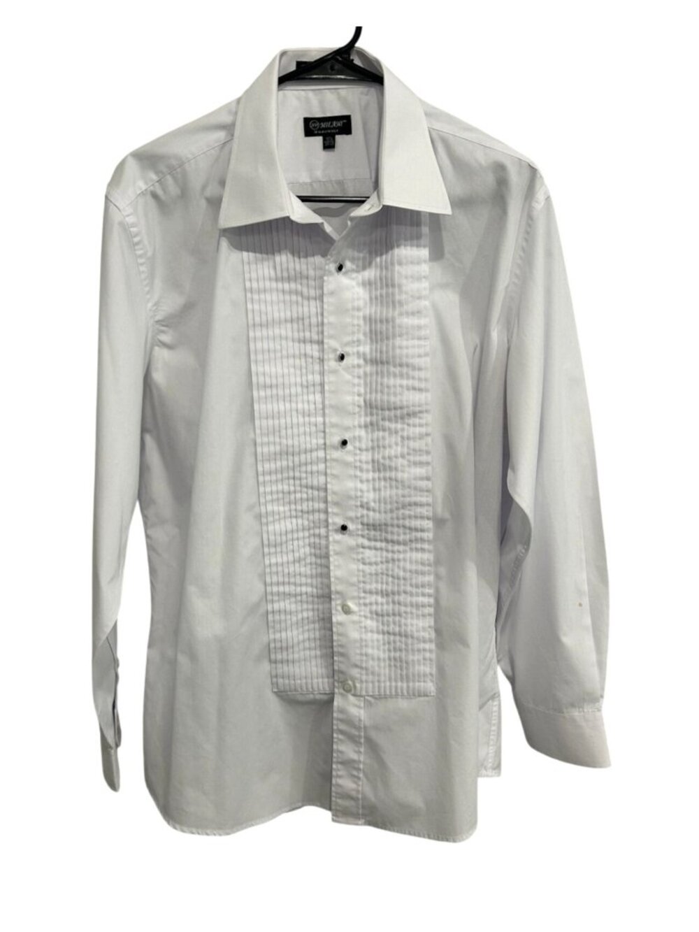 Milani 16 1/2 White Tuxedo Shirt Pleated Front Black Buttons Old Money Retro